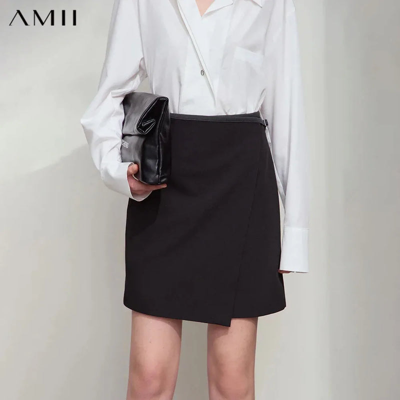 AMII Minimalist Women's Skirt 2026 Autumn New Office Lady Versatile Fashion Asymmetric Wrinkle A-line Half-body Skirt 12511092
