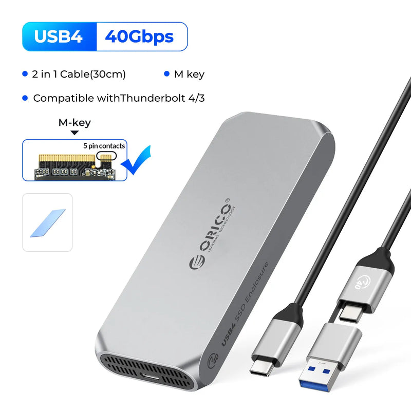 ORICO USB4 40Gbps Enclosure with Cooling Fan 8TB MaxPCIe4.0 NVME Enclosure Aluminum Compatible Thunderbolt 3/4 for mac mini iMac