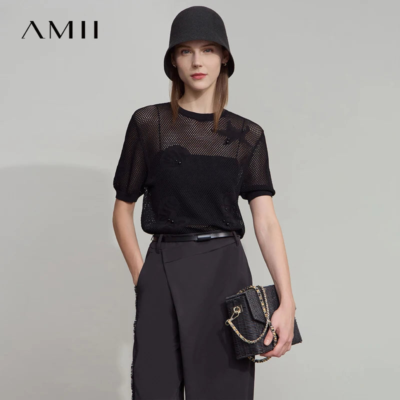 អាវក្រៅនារី Amii រចនាបថសមុទ្រថ្មី រចនាបថសាមញ្ញ ដេរអង្កាំ ចោះរន្ធ កអាវរាងអក្សរ O លេខ 12552075