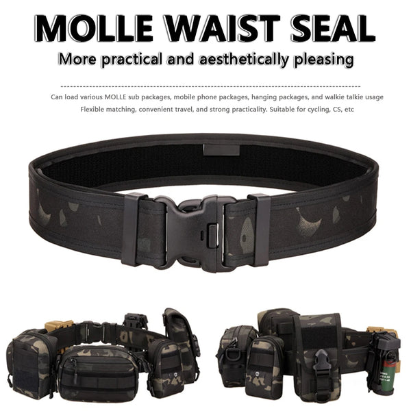 TUSHI New Men's Quick-Release Tactical Belt Outdoor Camouflage Nylon Wide Waist Belt for Mountaineering Hiking Work Fishing