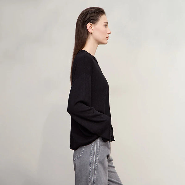 AMI Women's Sweater 2026 Autumn New Casual Knitted Round Neck Top Female Long Sleeve Loose Versatile Sweaters for Women12543085