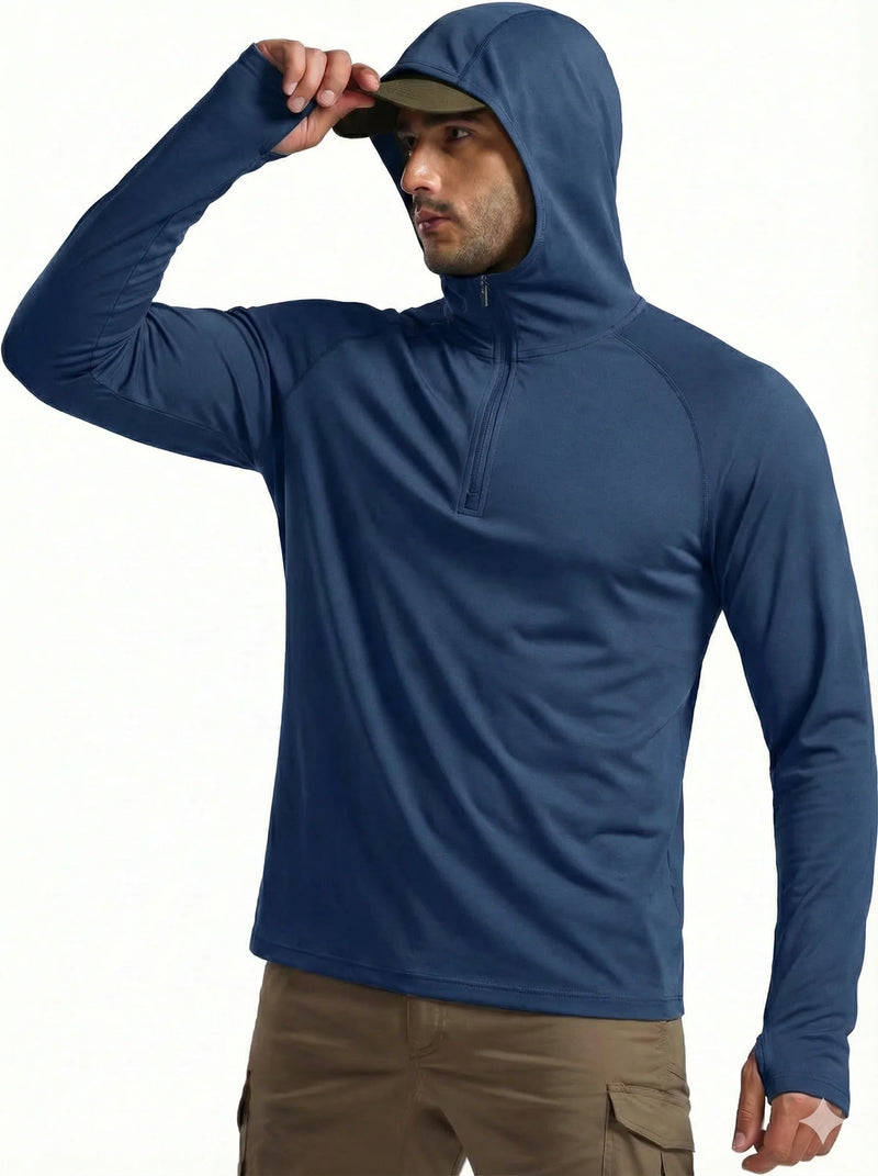 TACVASEN 1/4 Zip Hooded Shirts Mens UPF 50+ Sun Protection Running Surfing Athletic Shirt Lightweight Rash Guard Long Sleeve