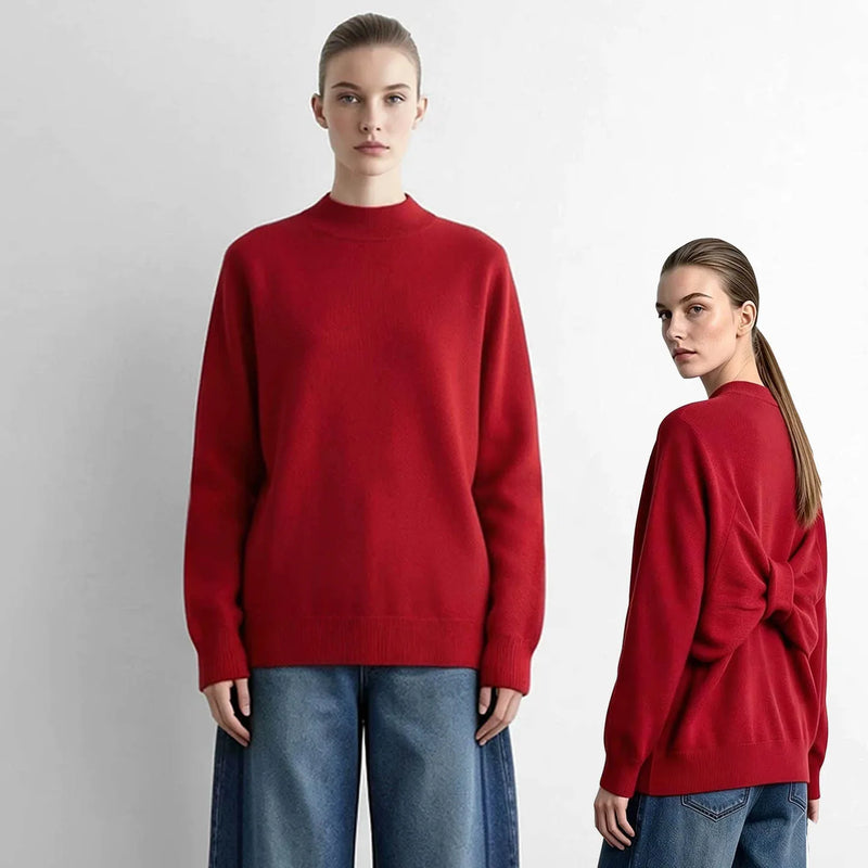 Amii Mock Neck Sweater Long Sleeve Pullover Casual Bow Elegant Knit Tops Versatile 2026 Winter Christmas Woman Clothing 12653019