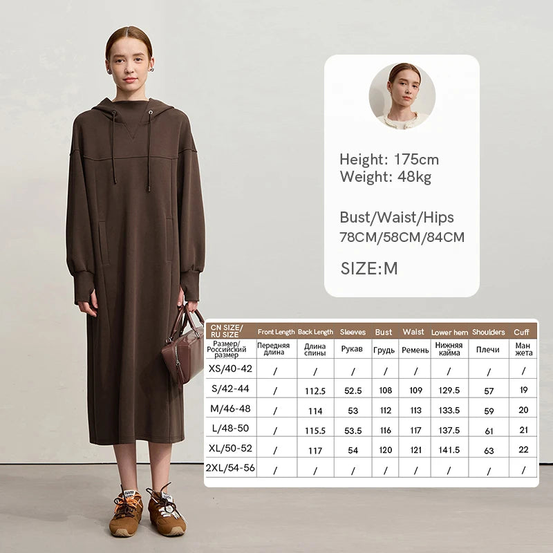 Amii Sweatshirt Dress Woman 2026 Winter New Loose Long Hooded Womens Dresses Cotton Pullover Casual Knit Sweater Dress 12544176