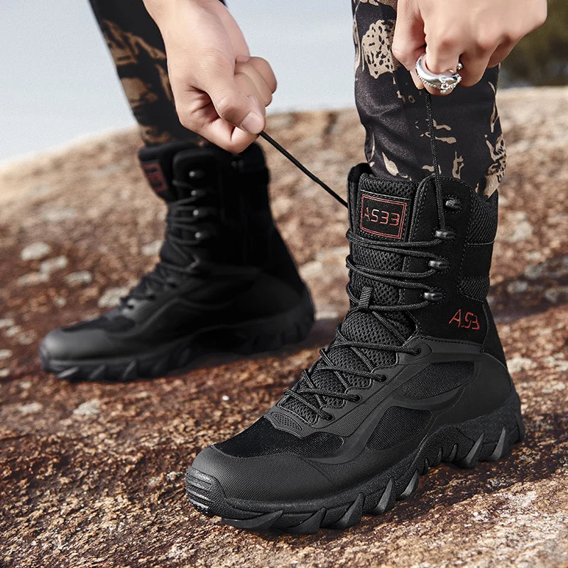 Men's tactical training boots four seasons high top jungle combat boots outdoor anti-slip comfort walking hiking casual boots