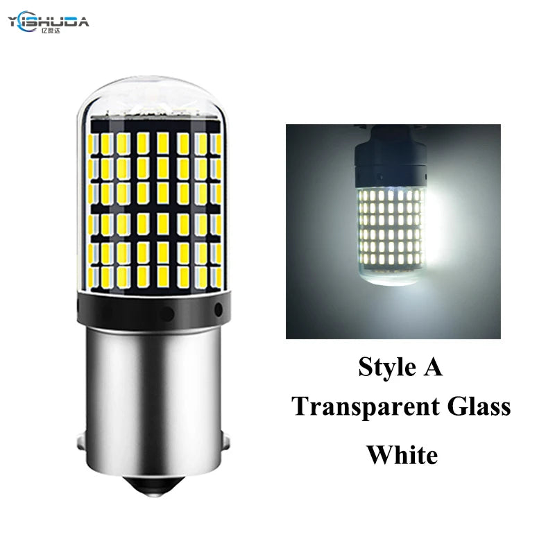 ភ្លើងសញ្ញាបត់រថយន្ត LED ជាសកល 2PCS 12V/24V ឌិកូដប្រឆាំងនឹងស្ត្រូបូស្កូប 1156 3014 144 ភ្លើងចំហៀង 157 ភ្លើងហ្វ្រាំង T20