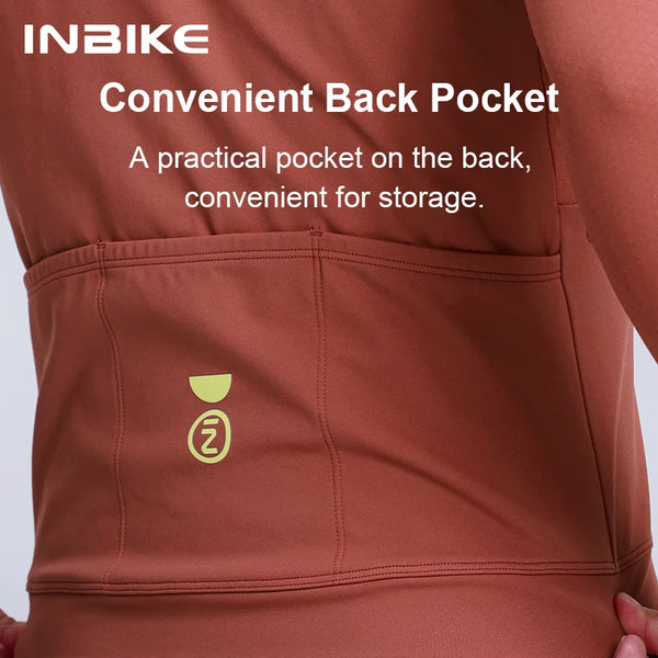 INBIKE Winter Men Fleece Long Sleeve Cycling Jersey with Pockets Padded High Waist Thermal Bib Pants Set for Road Mountain Bike