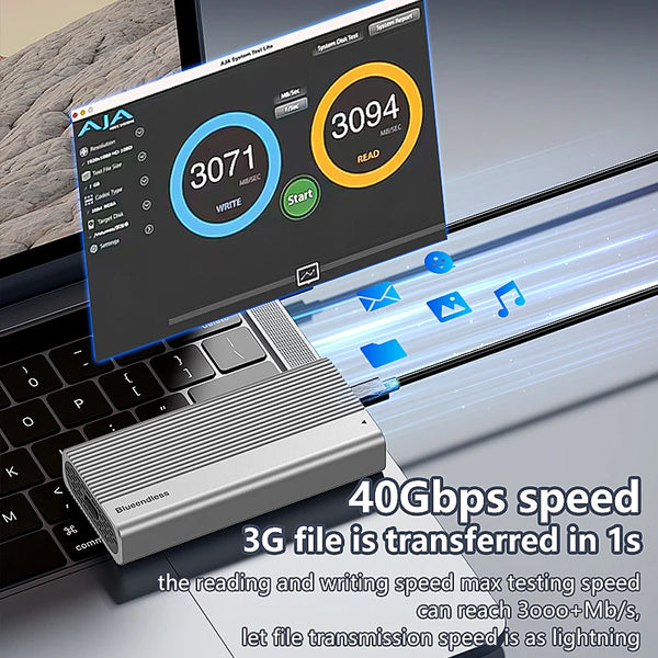 ប្រអប់ Blueendless USB4 40Gbps M.2 NVMe SSD ជាមួយកង្ហារត្រជាក់ ប្រអប់ PCIe 4.0 Solid State Drive ដែលឆបគ្នាជាមួយ Thunderbolt 4/3