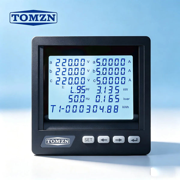 TOMZN 3 Phase 4 Wire System Multi-functional Meter – Phase Voltage, Line Voltage Current Active/Reactive Power PF RS485 Password