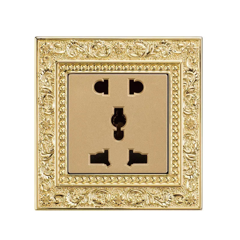 Luxurious metal European vintage antique EU wall lamp switch socket panel brass metal villa  home light switch 1/2/3 gang 2 way
