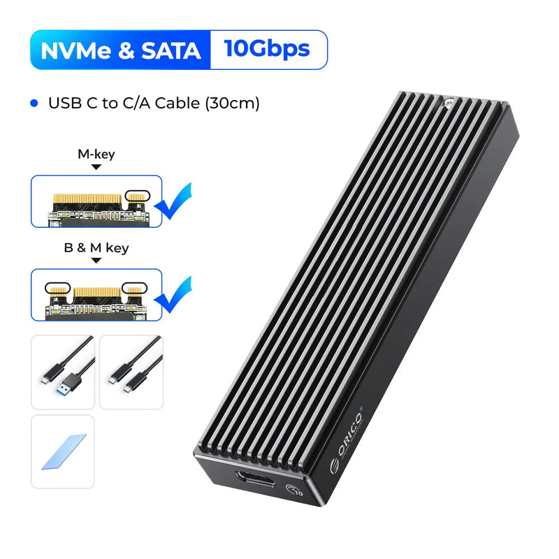 ORICO M.2 SSD NVMe Case USB3.2 Gen2 Type C 10Gbps PCIe SSD Case M.2 NVME SATA Enclosure Disk Box Tool Free SSD Aluminum Case