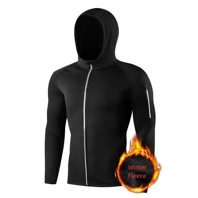 Men's Winter Fleece Hoodie Warm Breathable Sports Sweatshirt Running Gym Training Outdoor Fitness Pullover Jacket