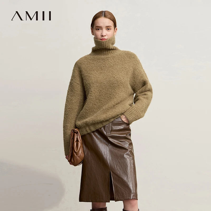 Amii Turtleneck Women Sweater 2026 Winter New Warm Casual Basic Solid Long Sleeve Knitted Tops Loose Pullover For Woman 12544210