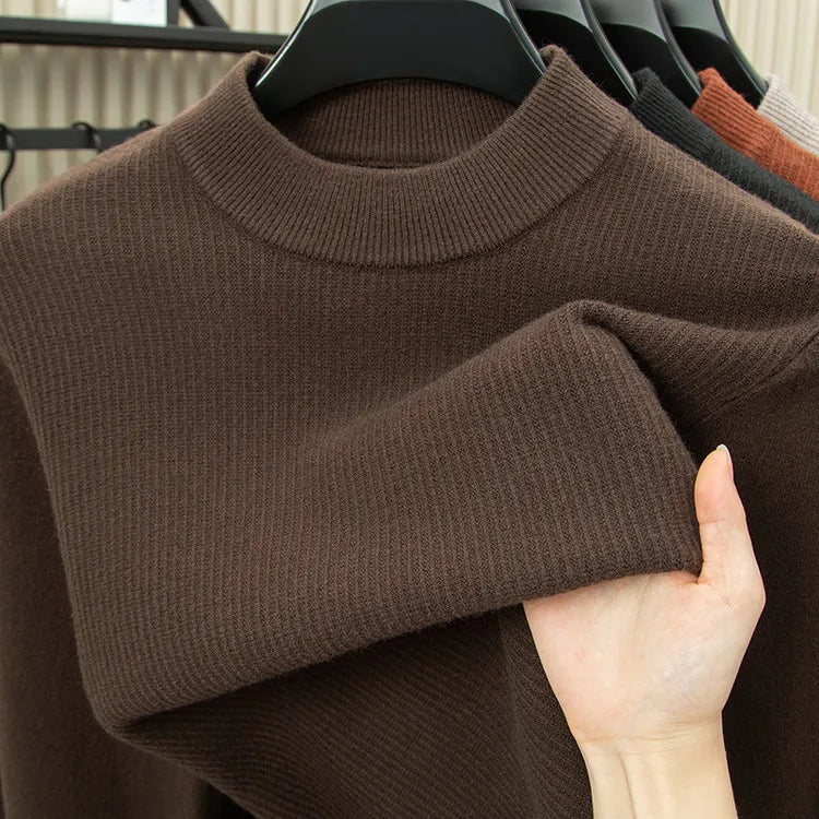 Men's Heavyweight Half High Collar Sweater 500g Thick Wool Blend Anti-Pilling Winter Pullover