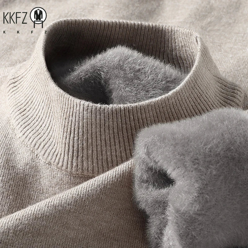 2026 Men's Solid Color Half Turtleneck Knitwear Sweater Mock Neck Pullover Casual Autumn Winter Sweatshirt Brand Mens Clothing