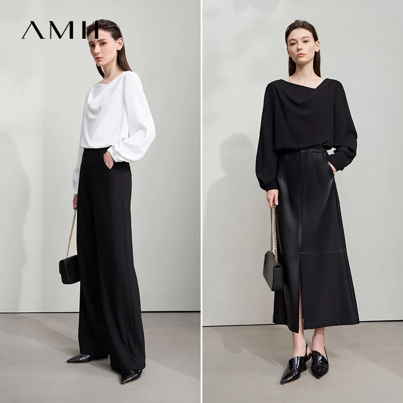 AMII 2026 Autumn Women Blouse Minimalism Solid Loose Simple Gentle Breeze Long-sleeve Office Lady Shirts Female Tops 12543062