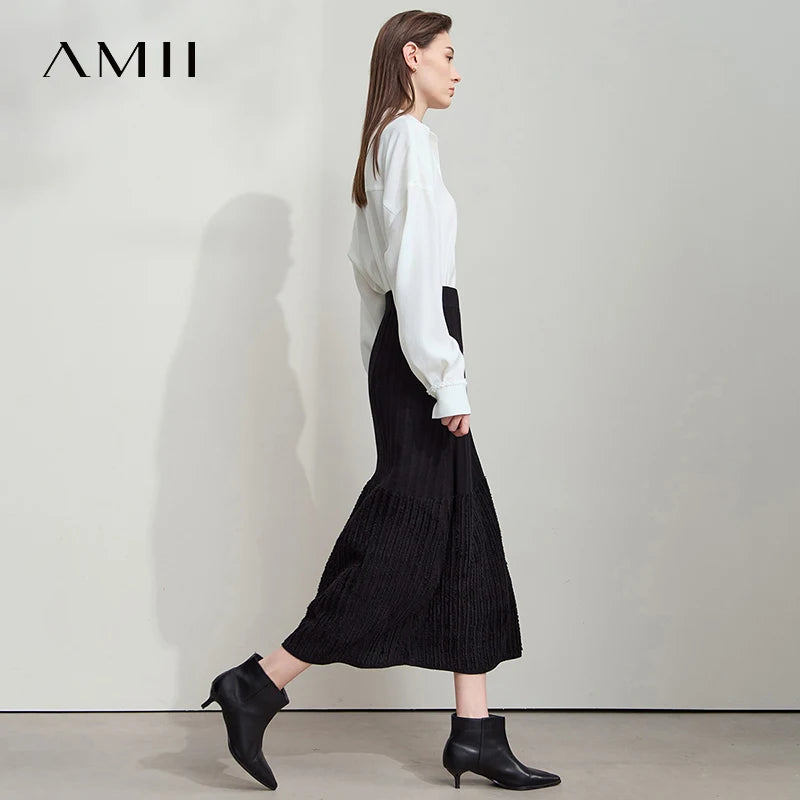 អាវ AMII រចនាបែប Minimalism រដូវស្លឹកឈើជ្រុះឆ្នាំ ២០២៥ អាវថ្មីសម្រាប់នារីការិយាល័យ អាវរលុង ស្មាទម្លាក់ រោមចៀម ដៃវែង អាវធម្មតា 12523099