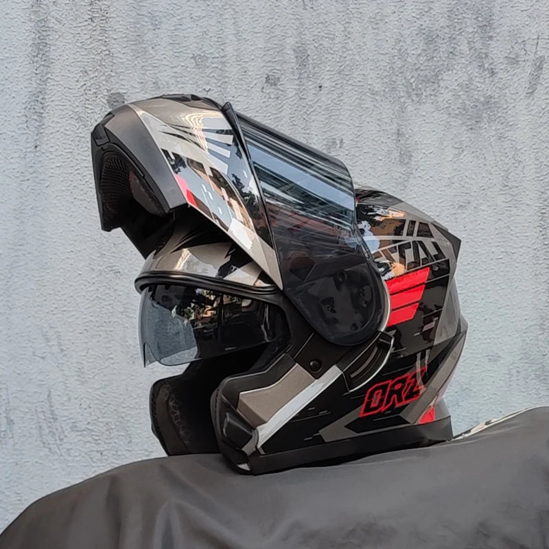 ORZ-162 motorcycle helmet, modular flipped full face helmet, long-distance off-road helmet with built-in sunshade