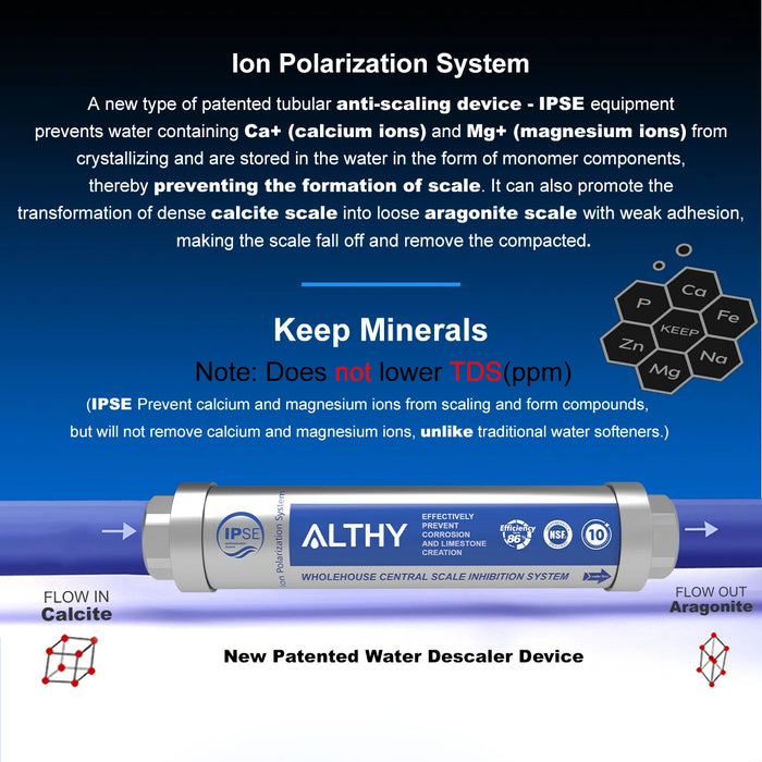 ALTHY AL-WS100 IPS Whole House Water Descaler Scale Inhibition Softener System Machine Anti Limescale Corrosion & Hard water