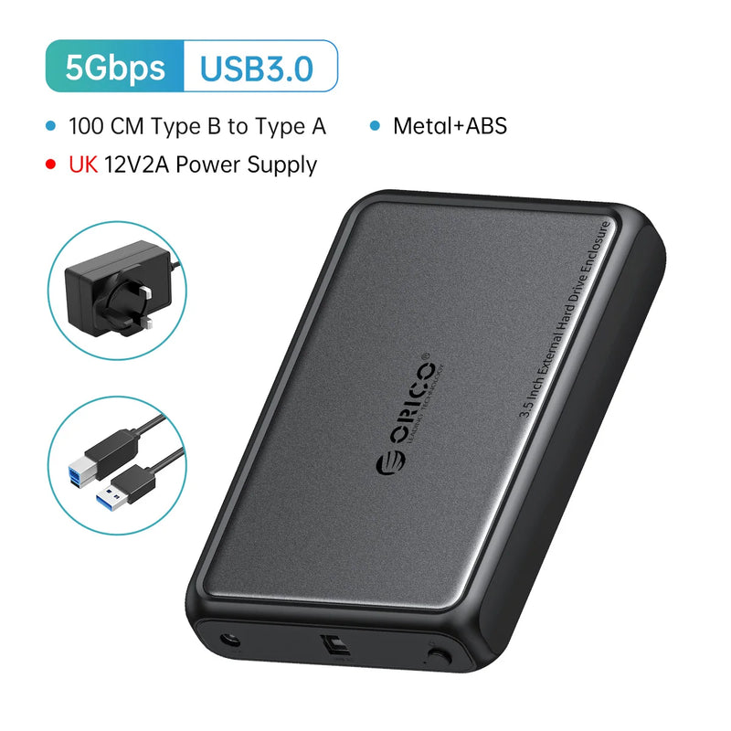 ORICO 3.5" Type-C Hard Drive Enclosure 5Gbps SATA to USB3.0 USB3.1 HDD Case for SSD HDD PC Laptop Metal+ABS Heat Dissipation