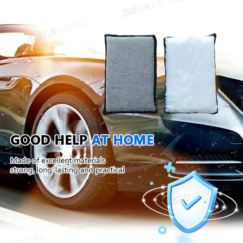 SEAMETAL 2-5PCS Soft Double Side Microfiber Scrubbing Sponge Car Leather Cleaning Microfiber Towel Wax Sponge Car Care Tools