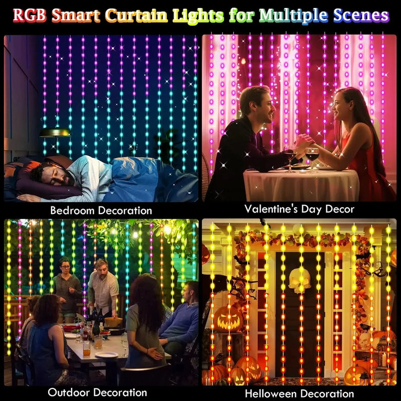 ភ្លើងវាំងនន LED ពហុពណ៌ ភ្លើងខ្សែ USB ភ្លើង RGB ផ្លាស់ប្តូរពណ៌ ភ្លើងទេពអប្សរ ចង្កៀងបរិយាកាសថ្ងៃឈប់សម្រាកសម្រាប់បន្ទប់គេង បុណ្យណូអែល ផ្ទះ