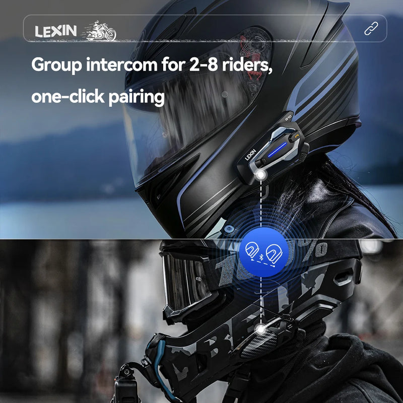 NEW-LEXIN G10 Motorcycle Helmet Intercom, 8 Riders Dual Qualcomm Bluetooth 5.1 Intercom, Parallel Audio- Intercom and Stream Mus