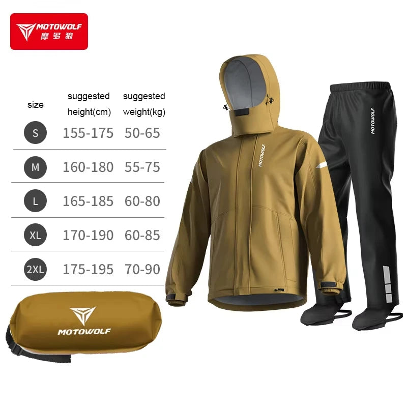 ឈុតអាវភ្លៀងម៉ូតូ MOTOWOLF ការពារព្យុះភ្លៀង ខោអាវការពារទឹក អាវភ្លៀងអ្នកជិះម៉ូតូ បោះតង់ក្រៅផ្ទះ