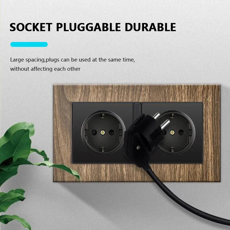 Retro Wood grain Wall Light Switch,18W Fast Type C Wall 220V Power Outlet plug,EU FR European Electrical socket with USB Charger