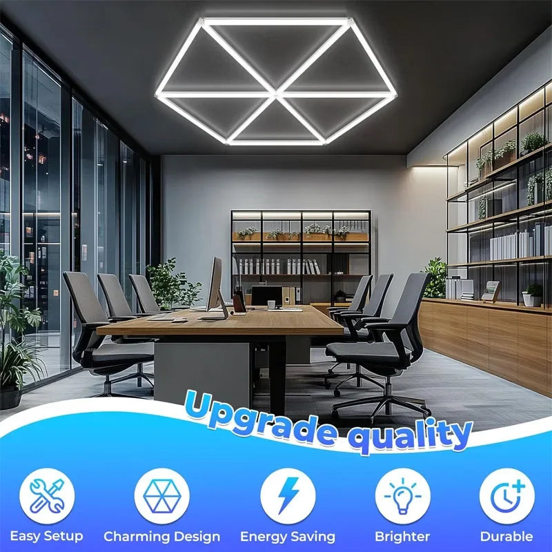 ភ្លើងបំភ្លឺយានដ្ឋាន LED ត្រីកោណ ភ្លើងឆកោន ភ្លើងពិដាន Honeycomb ភ្លឺខ្លាំងសម្រាប់ឃ្លាំង បន្ទប់ក្រោមដី ការថែទាំរថយន្ត បន្ទប់បោកគក់