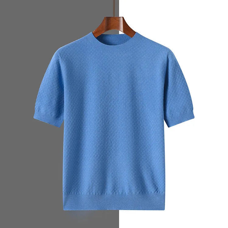Men's Knit Short Sleeve T-Shirt – Solid Color Crew Neck Casual Top, Soft Breathable Wear for Business & Daily Style