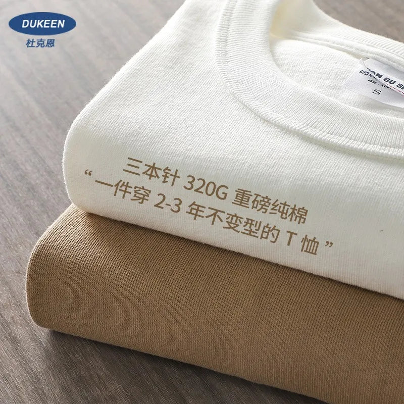 Dukeen 11.2oz Heavyweight 100% Cotton T-Shirt Men's Casual Solid Color Short-Sleeved White CrewNeck Thick Tops Unisex.