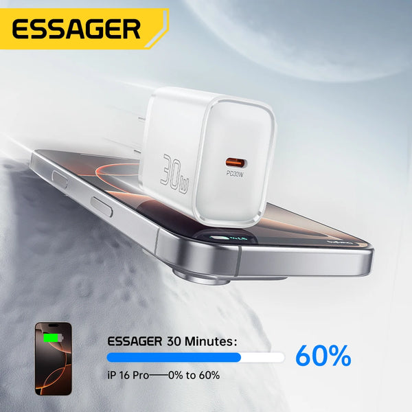 ឈុតឆ្នាំងសាក Essager Mini 30W Type C សម្រាប់ iPhone 16 15 Xiaomi PD 20W ខ្សែសាក Lightning សម្រាប់ធ្វើដំណើរសម្រាប់ iPhone 14 13 12 iPad Pro