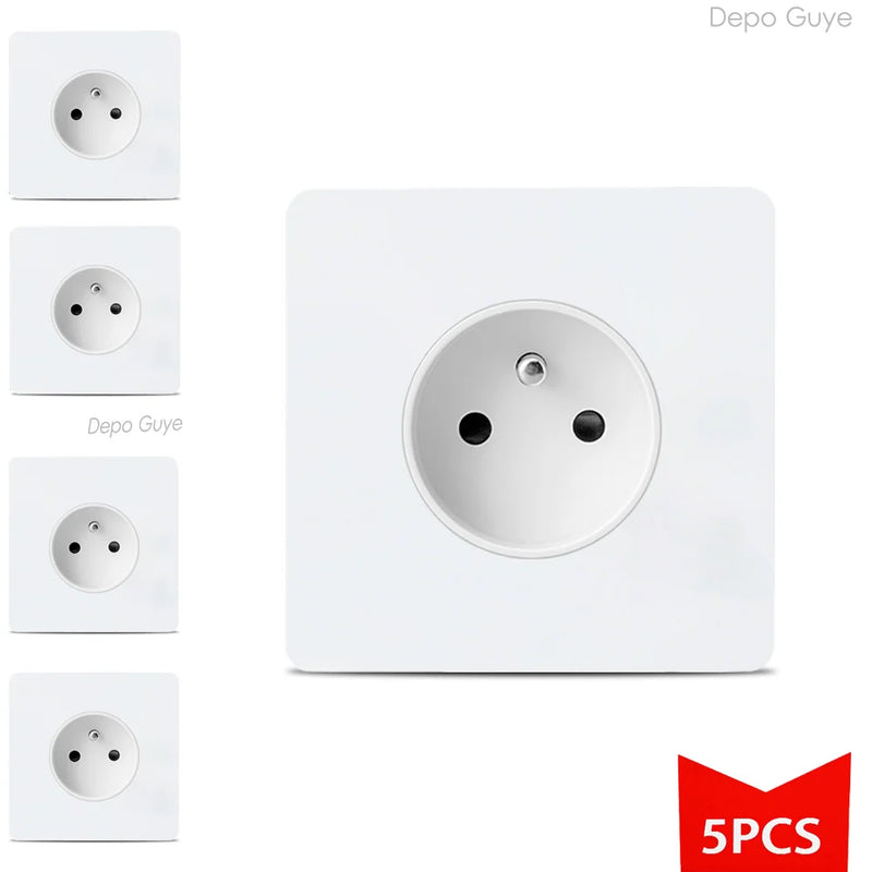 EU FR Power Socket ,Socket With Usb Charging Port and Type c White Stainless Steel Panel Russia Spain Wall Socket 5/10 PCS
