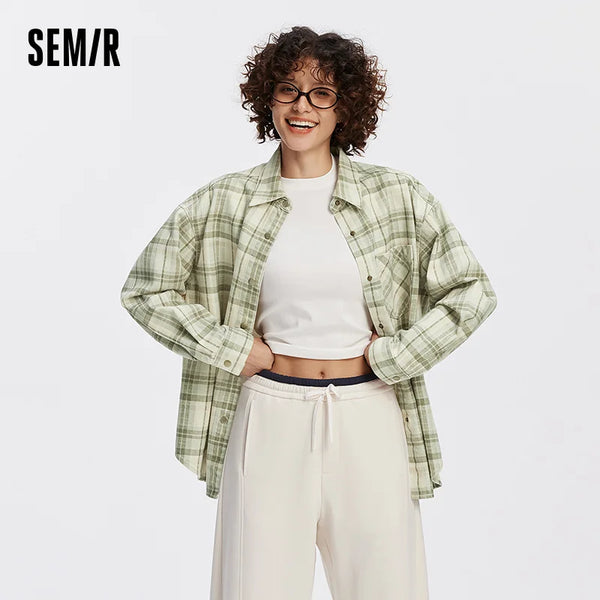 អាវ ស្ត្រី Semir ដៃវែង Denim Oversize ទន់ រលុង រចនាប័ទ្ម តាម ដងផ្លូវ Retro ឆ្នាំ 2026 អាវ យឺត ធម្មតា ពាក់ ប្រចាំថ្ងៃ