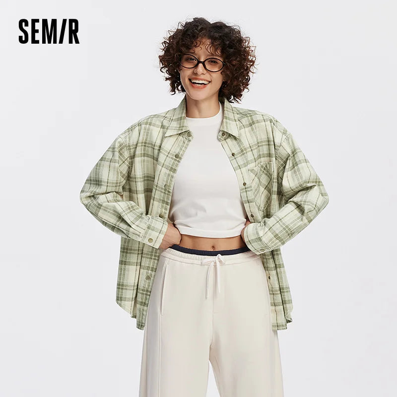 Semir Women Shirt Denim Long Sleeve Oversize Soft Loose Retro Street Style 2026 Autumn Mid Length Casual Blouse Daily Wear