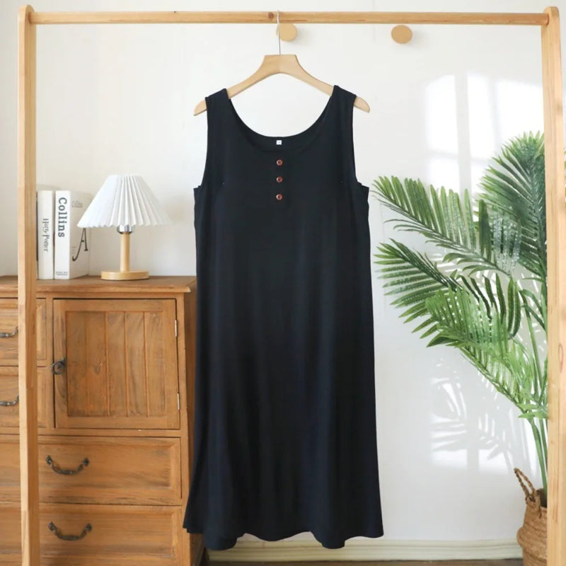 Modal Sleeveless Nightdress Women's Nightgown Solid Color Pajamas Dress Home Wear Chest Cup Summer One Piece Dress Sleepwear