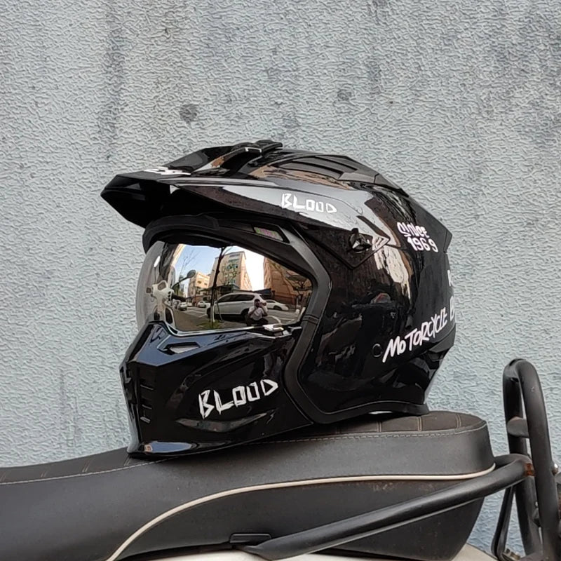 ORZ Retro Helmet Motorcycle Full Helmet Men Women Summer Locomotive Four Seasons Rally Demolition Combination Helmets