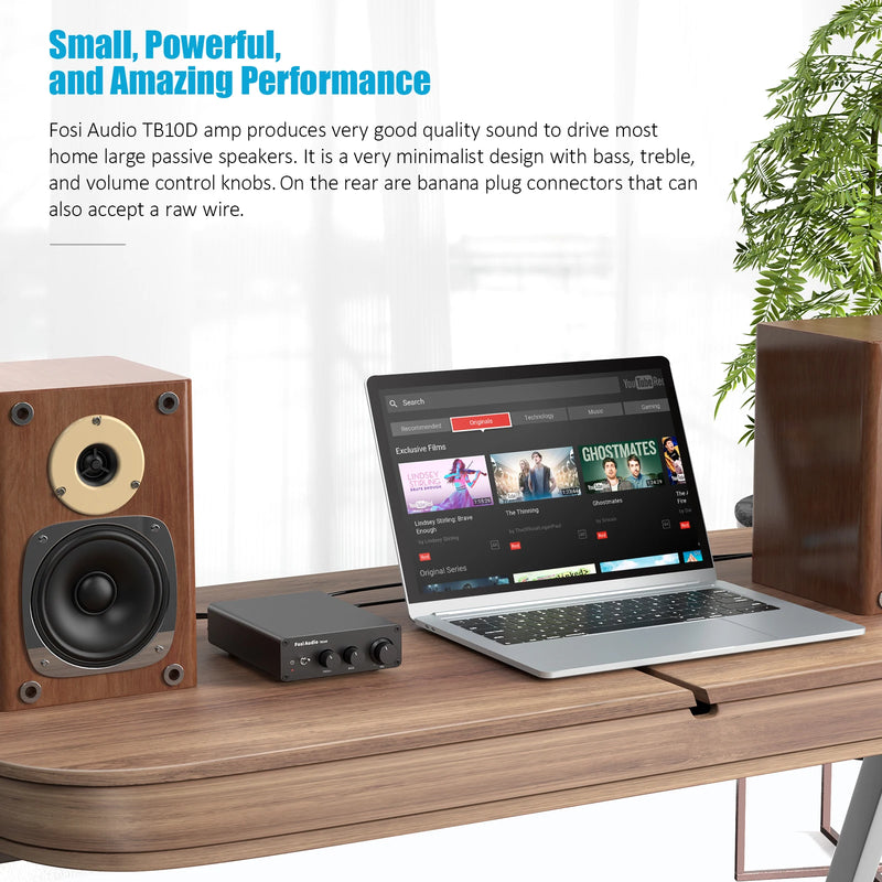 ឧបករណ៍ពង្រីកសំឡេង Fosi Audio TB10D HiFi Power Amplifier 300Wx2 TPA3255 Class D Stereo Amp ជាមួយនឹង Treble Bass សម្រាប់ឧបករណ៍បំពងសំឡេងនៅផ្ទះ
