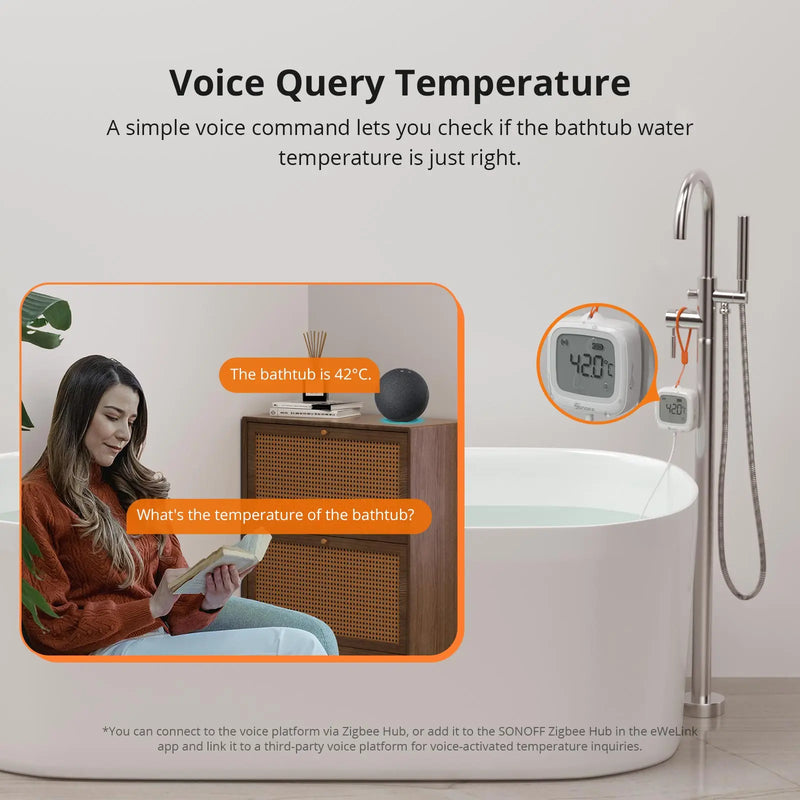 SONOFF SNZB-02LD Zigbee3.0 LCD Smart Thermometer with Probe IP65 Waterproof for Fridge Pool Fish tank Wine Cellar via ZBBridge-P