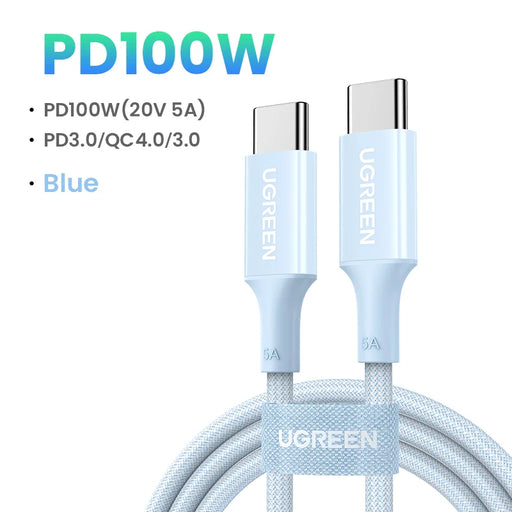 UGREEN 100W USB C Cable for iPhone 15 MacBook Samsung S21 E-marker Chip 5A Blue Silicone Fast Charging Type C Cable Phone Cord 100W Fashion Blue CHINA