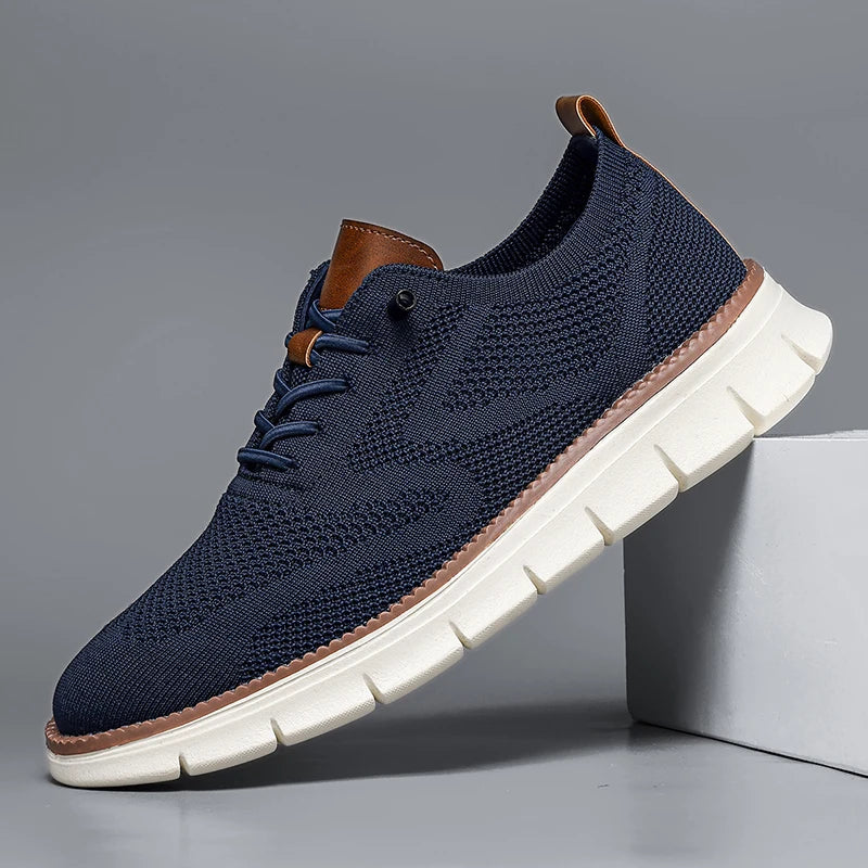 Men's Knitted Upper Casual Shoes Breathable Soft Sole Business Leisure Sneakers Non-slip Walking Shoes for Daily Commute