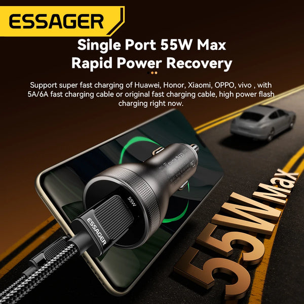 ឆ្នាំងសាករថយន្ត Essager 73W USB C Quick Charge 4.0 PD3.0 អាដាប់ទ័រសាកថ្មលឿនសម្រាប់ iPhone16 15 MacBook Xiaomi Laptop អេក្រង់ឌីជីថល