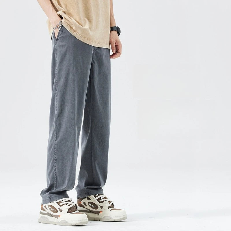 Summer Youth Lyocell Wide - Leg Loose Straight - Leg Trendy Casual Long Pants Men's Lightweight Long Pants