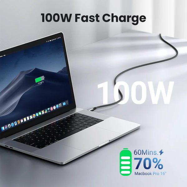 ខ្សែសាក UGREEN 100W USB C ទៅ USB Type C សម្រាប់ iPhone 17 16 15 MacBook Samsung S25 S24 QC4.0 សាកថ្មលឿន ខ្សែសាក USB C USB 5A