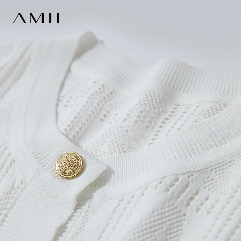 អាវយឺតរដូវក្តៅ AMII Minimalist សម្រាប់នារី ថ្មីឆ្នាំ ២០២៥ ដៃខ្លី កមូល អាវកាឌីហ្គែន ប៉ាក់សម្រាប់នារីទាន់សម័យសម្រាប់ការិយាល័យ 12522115