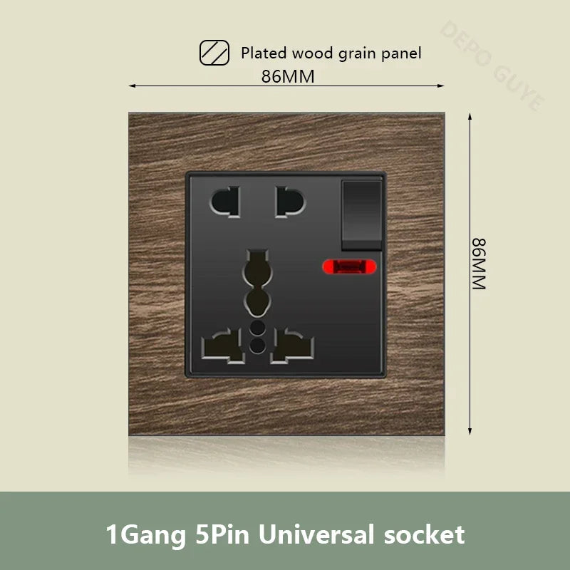 UK 18W Type-C Quick charge Dual Power Outlet,Universal Retro Wood Grain Electrical USB Socket,220V Electrical  Wall Light Switch