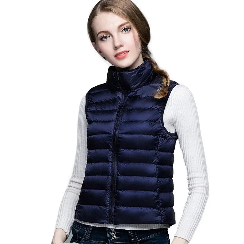 Red Collar Women's Light/thin Sleeveless Vest Jacket, Fashion Short Female Vests, Blue Khaki Green Black Waistcoat, Asian Size