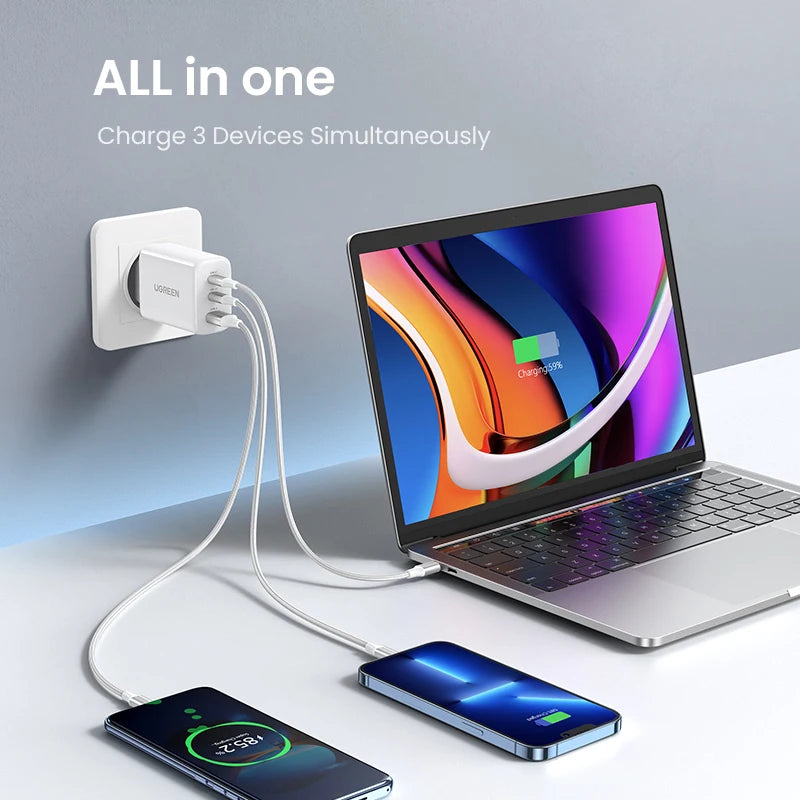 UGREEN 65W PD Charger Quick Charge 4.0 3.0 Type C PD USB Charger for iPhone 18 17 16 Pro Max Fast Charger For Laptop PD Charger
