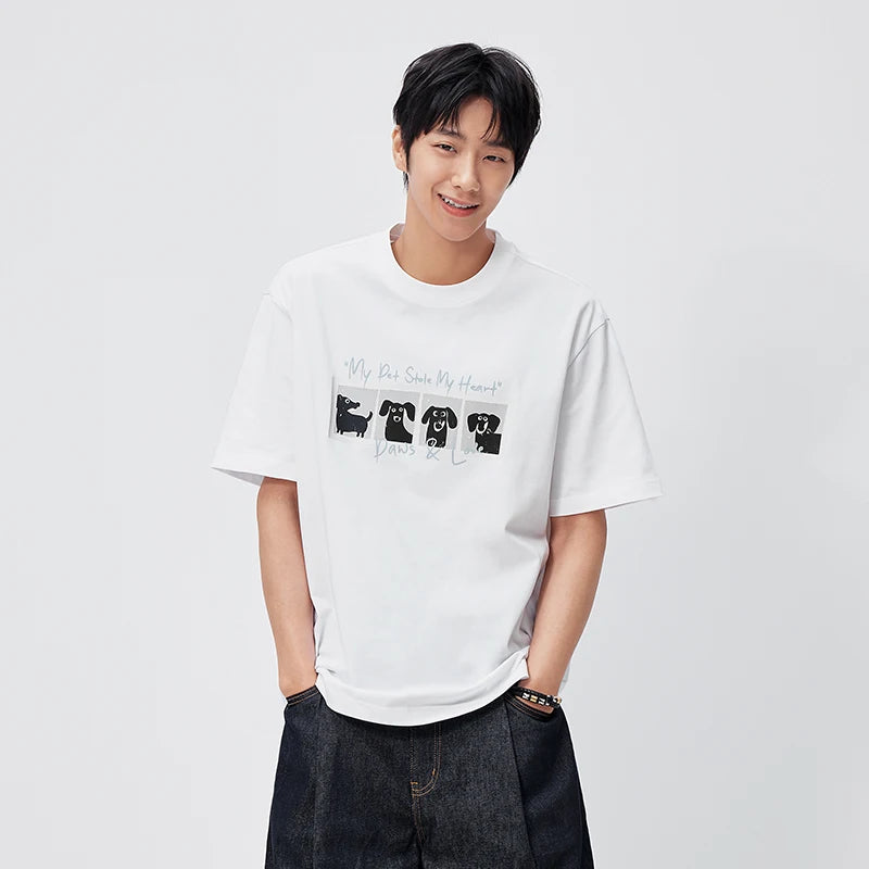 Semir Mens Tshirt 2026 Fun Vintage Printed Knitted Hand Drawn Letter Crew Neck Casual Soft